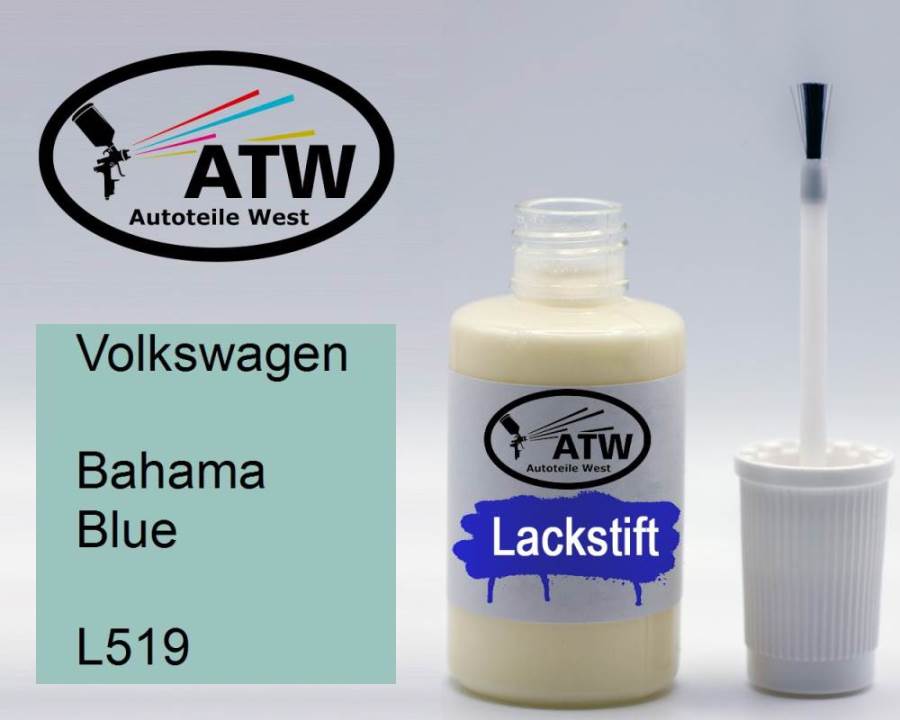 Volkswagen, Bahama Blue, L519: 20ml Lackstift, von ATW Autoteile West.